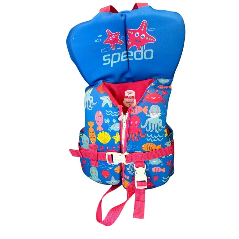 Speedo Life Vest Infant Baby USCG Approved Under 30 Lbs Blue PInk Octopus Fish